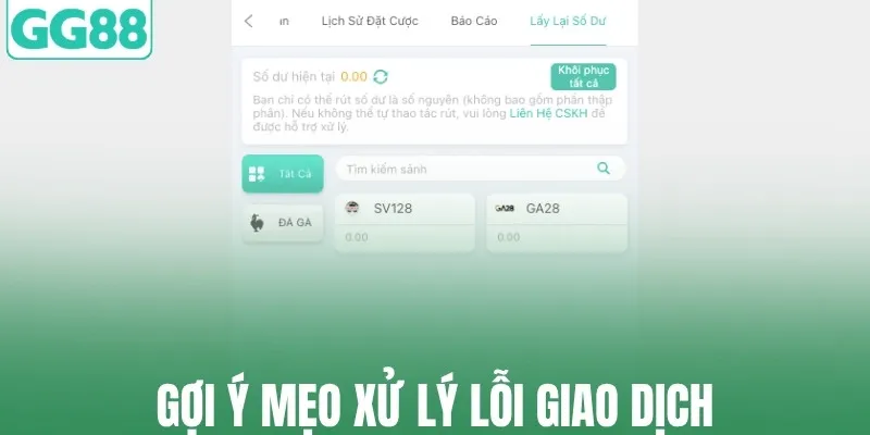 Gợi ý mẹo xử lý lỗi giao dịch