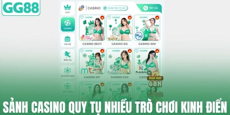 Sảnh casino quy tụ nhiều trò chơi kinh điển